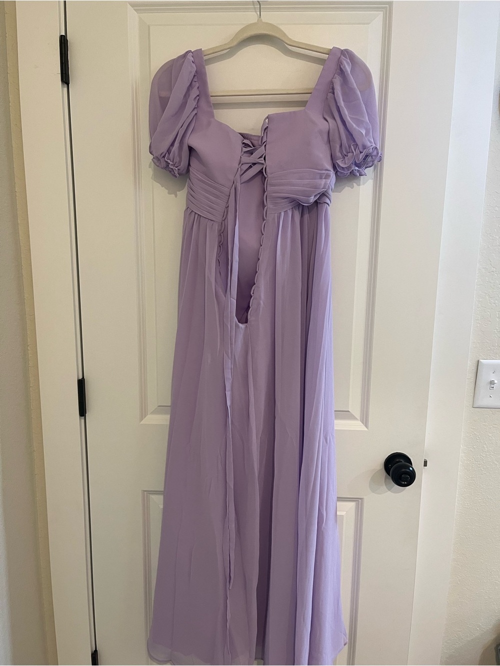 Lilac Lace-Up Puff Sleeve Prom Dress
